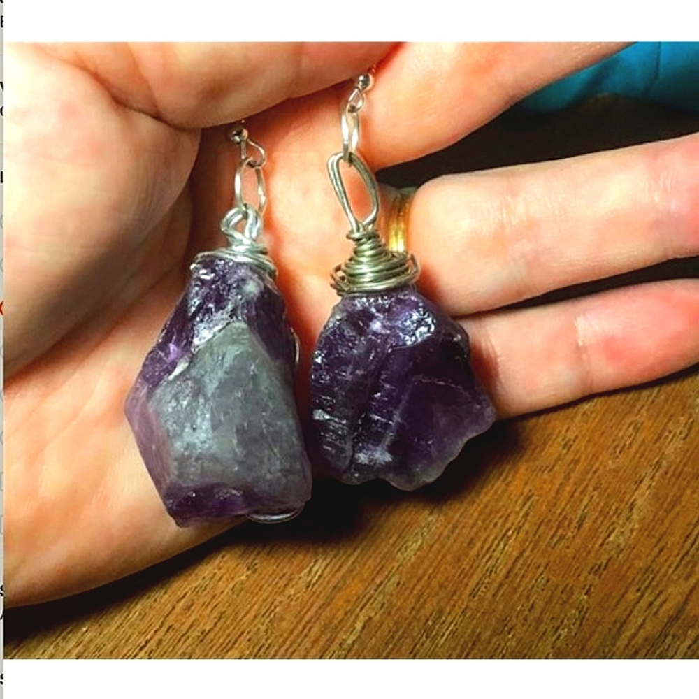 Raw Amethyst earrings, Amethyst earrings handmade